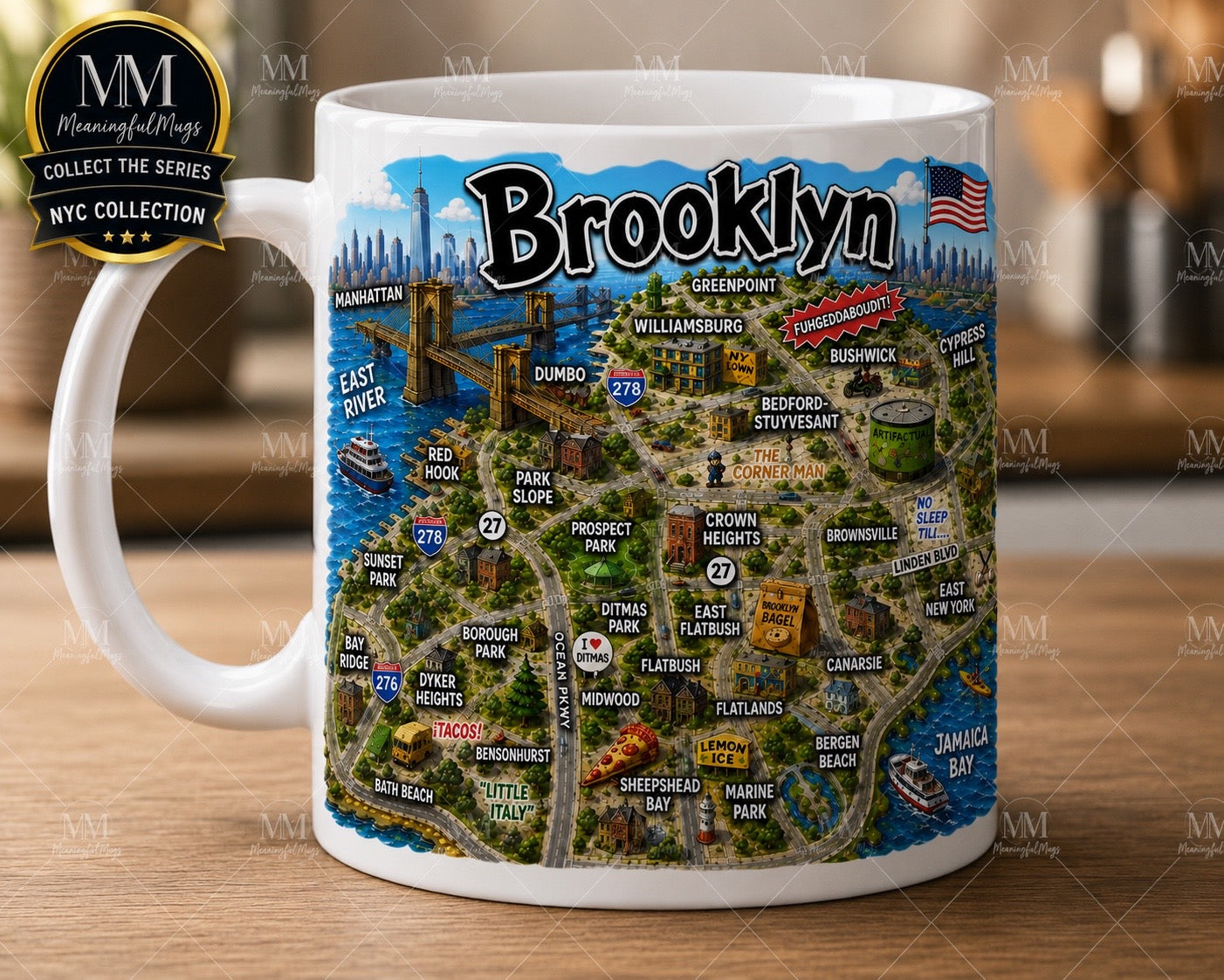 Brooklyn NYC Collection Mug with illustrated neighborhood map