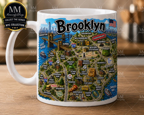 Brooklyn NYC Collection Mug with illustrated neighborhood map