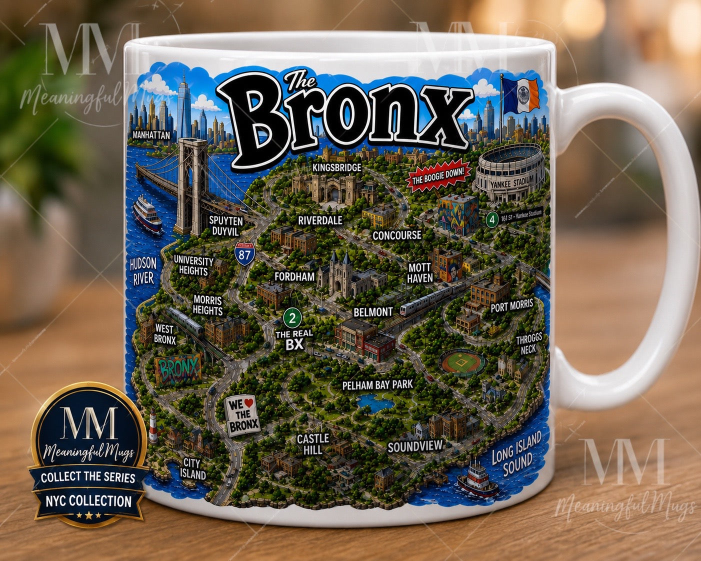 The Bronx NYC Collection Mug with illustrated neighborhood map