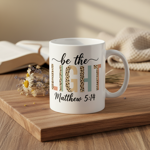 Be the Light Mug - Lifestyle Background