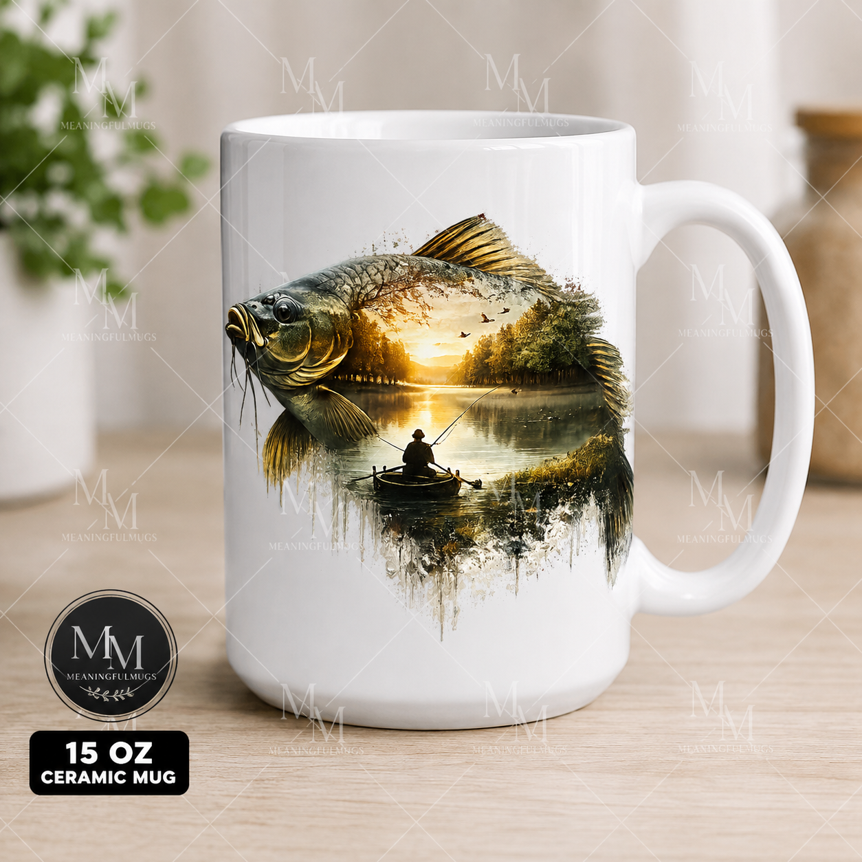 Carp Fishing Sunrise Mug 15 oz