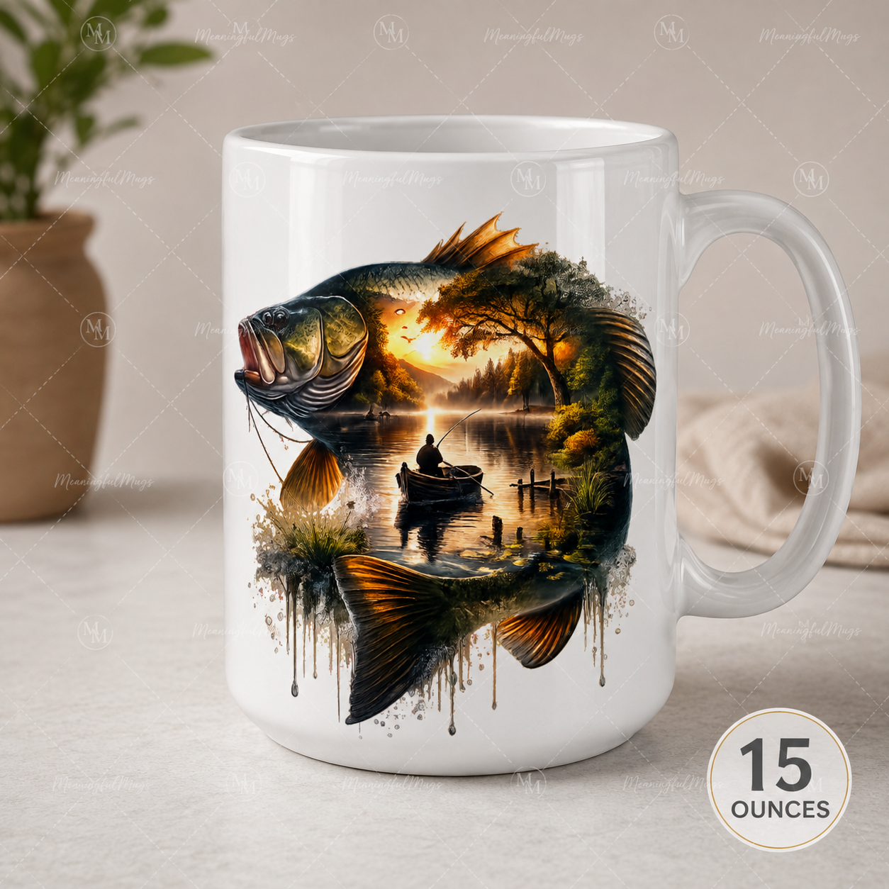 Bass Fishing Sunrise Mug – 15 oz