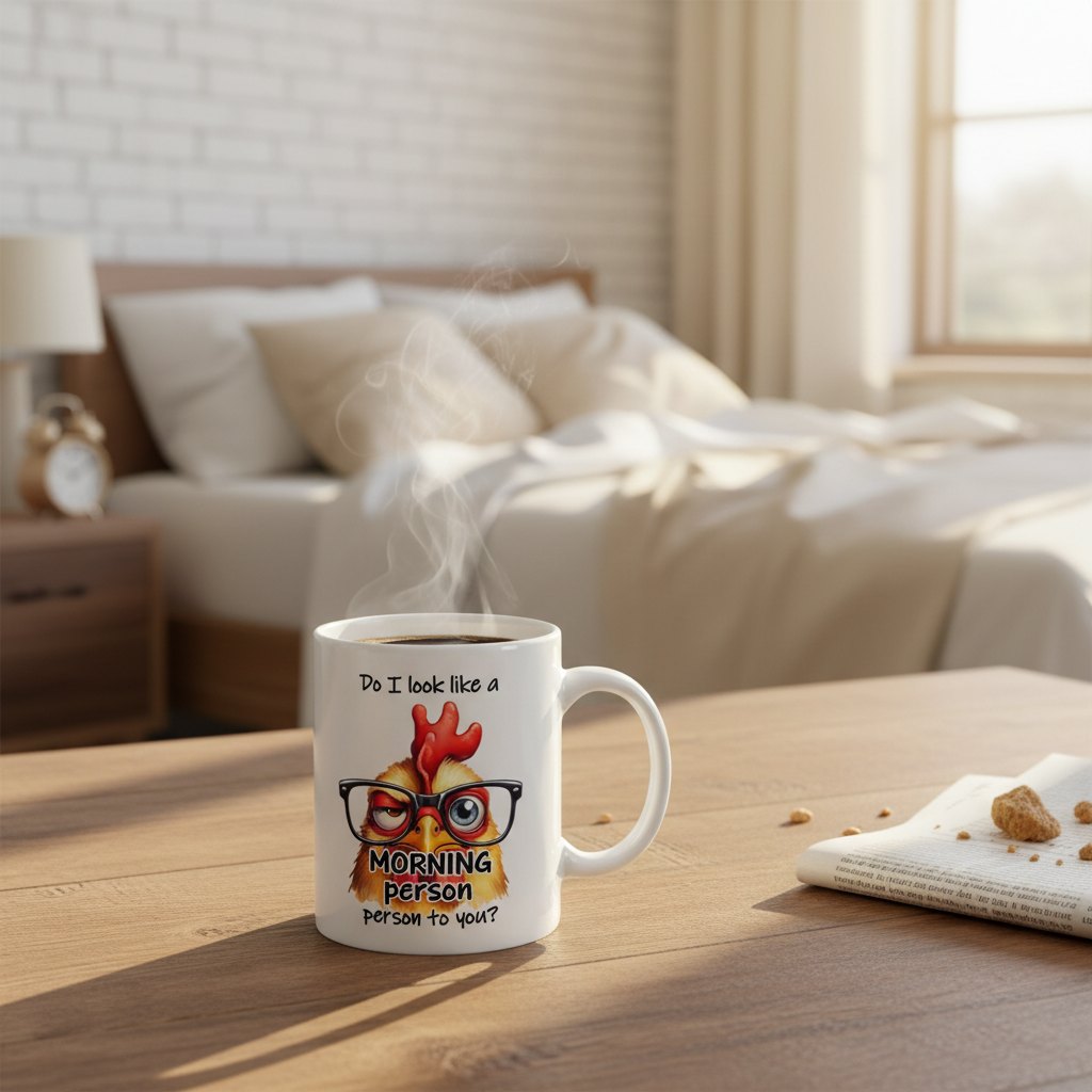 Do I Look Like a Morning Person mug - cozy morning scene mockup