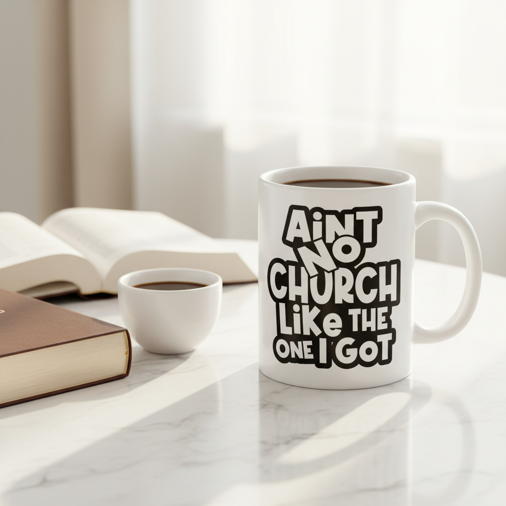 Ain't No Church Like the One I Got mug - Sunday morning scene mockup