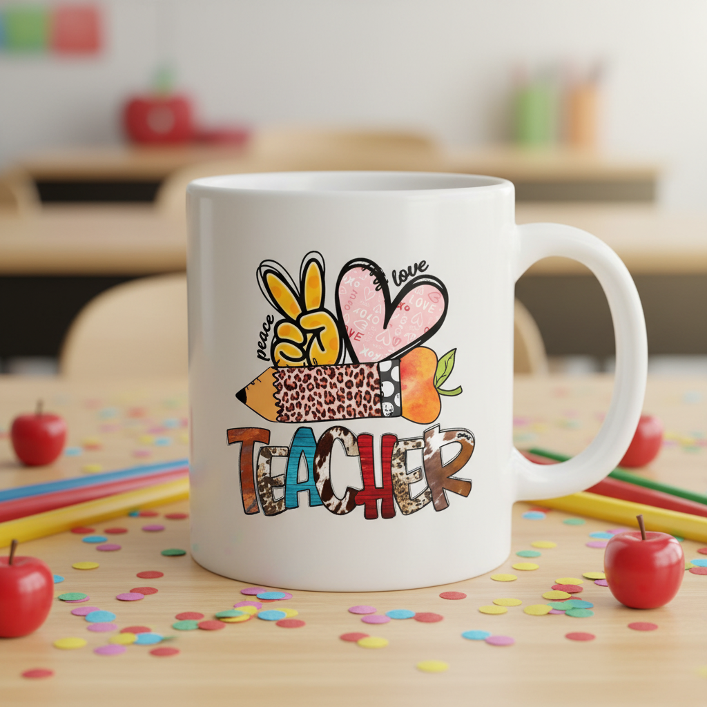 Peace Love Teacher mug lifestyle mockup